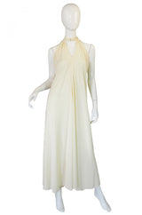 1970s Frank Usher Cream Jersey Dress