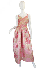 1950s Pink Silk I . Magnin Brocade Gown