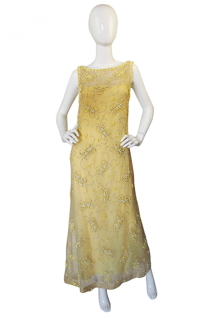 1960s Beaded Yellow Organza Malcolm Starr