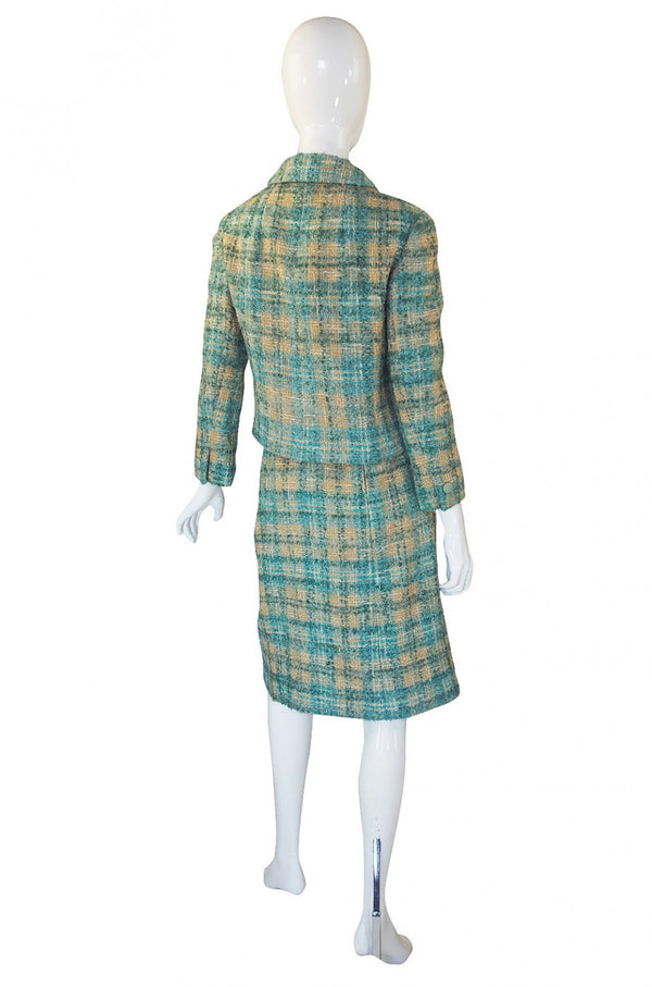 1960s Christian Dior Teal Boucle Suit
