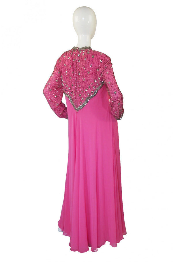1960s Vibrant Pink Silk Chiffon Gown