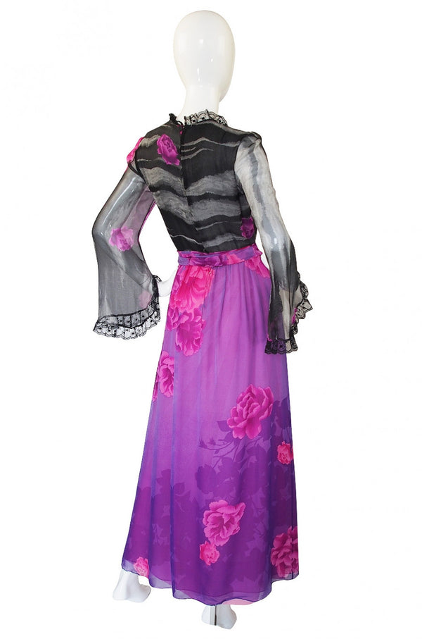 1970s Hanae Mori Purple Chiffon Maxi