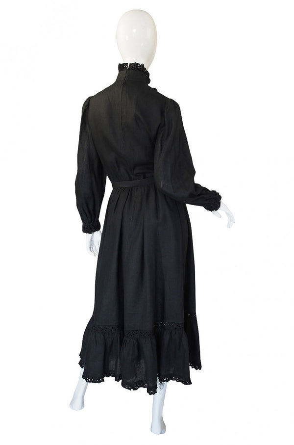 1970s Valentino Black Linen Dress