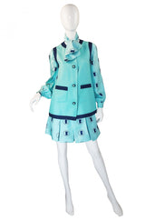 1960s Turquoise Barocco Silk Dress Set