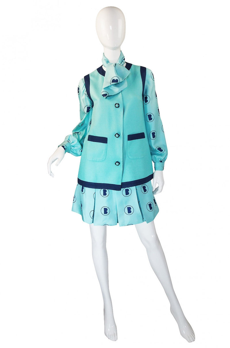 1960s Turquoise Barocco Silk Dress Set