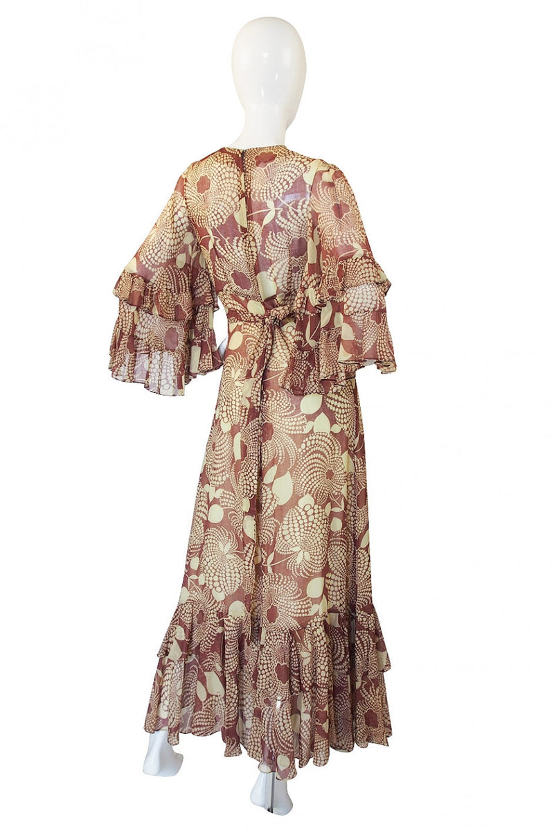 1960s Ruffled Gina Fratini Maxi Dress
