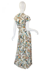 1940s Silk DuBarry Parrot Print Gown