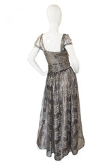 1940s Stunning Silver Lace & Net Gown