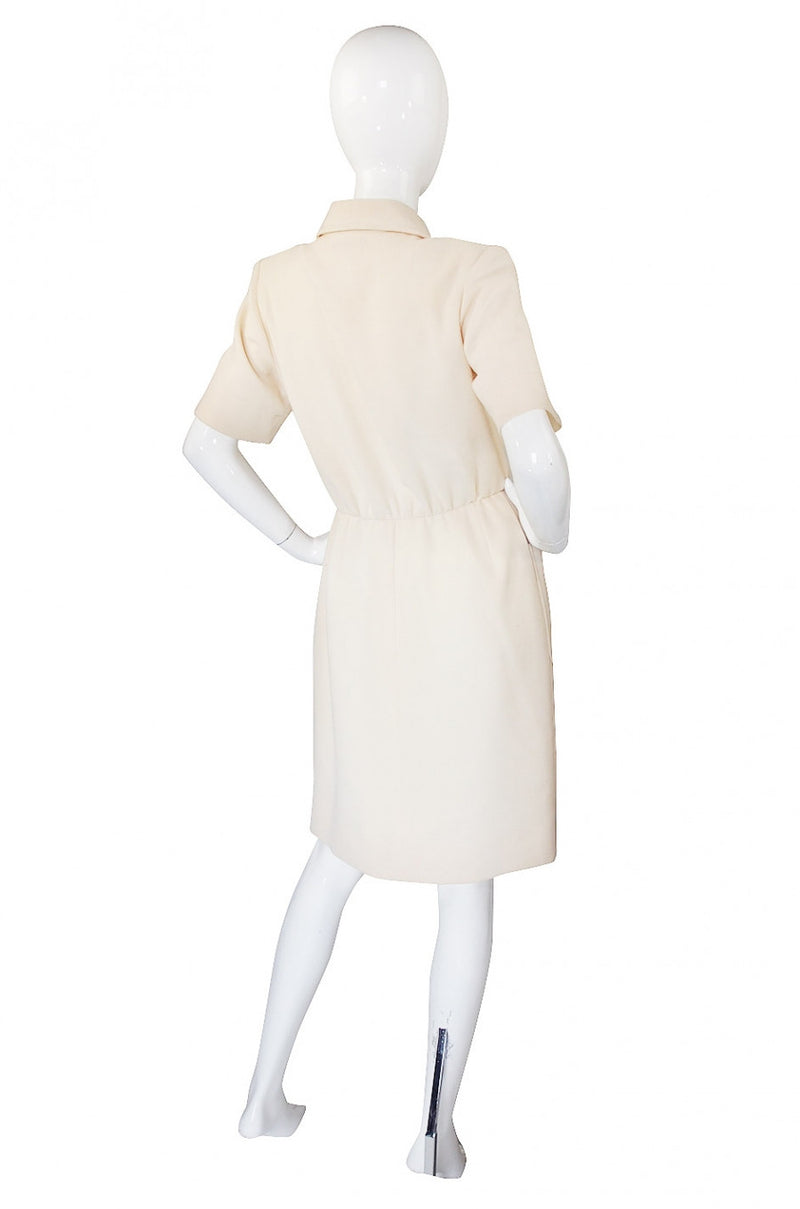 1980s Yves Saint Laurent Cream Day Dress