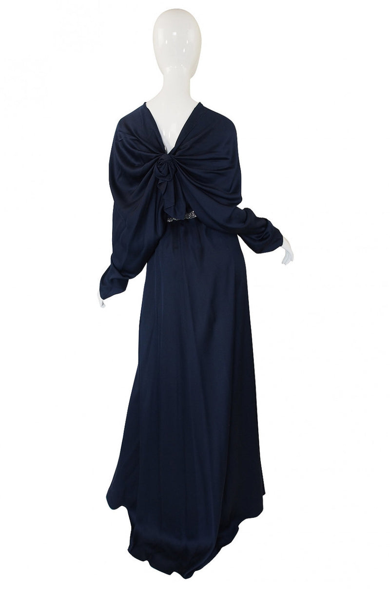 c2000s Yves Saint Laurent Midnight Blue Silk Bias Cut Dress
