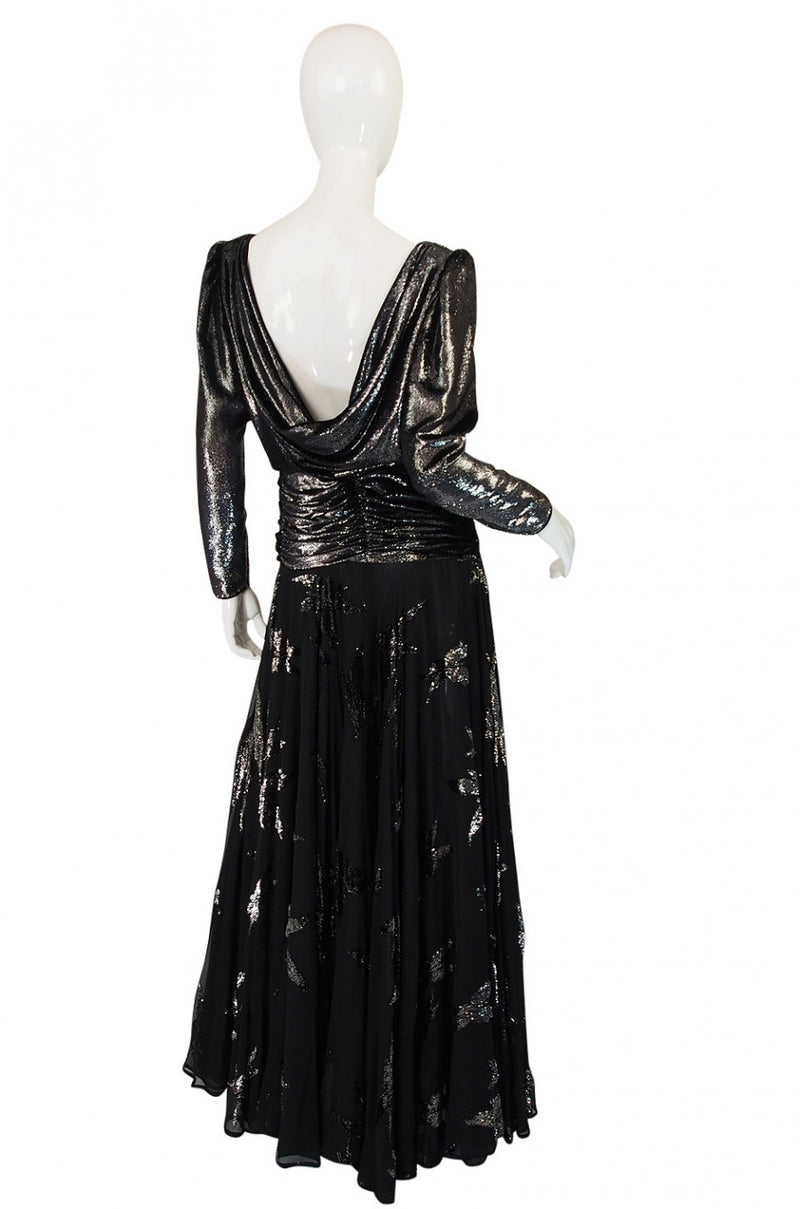 1980s Silver Accent Low Back Valentino Gown