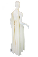 1970s Frank Usher Cream Jersey Dress