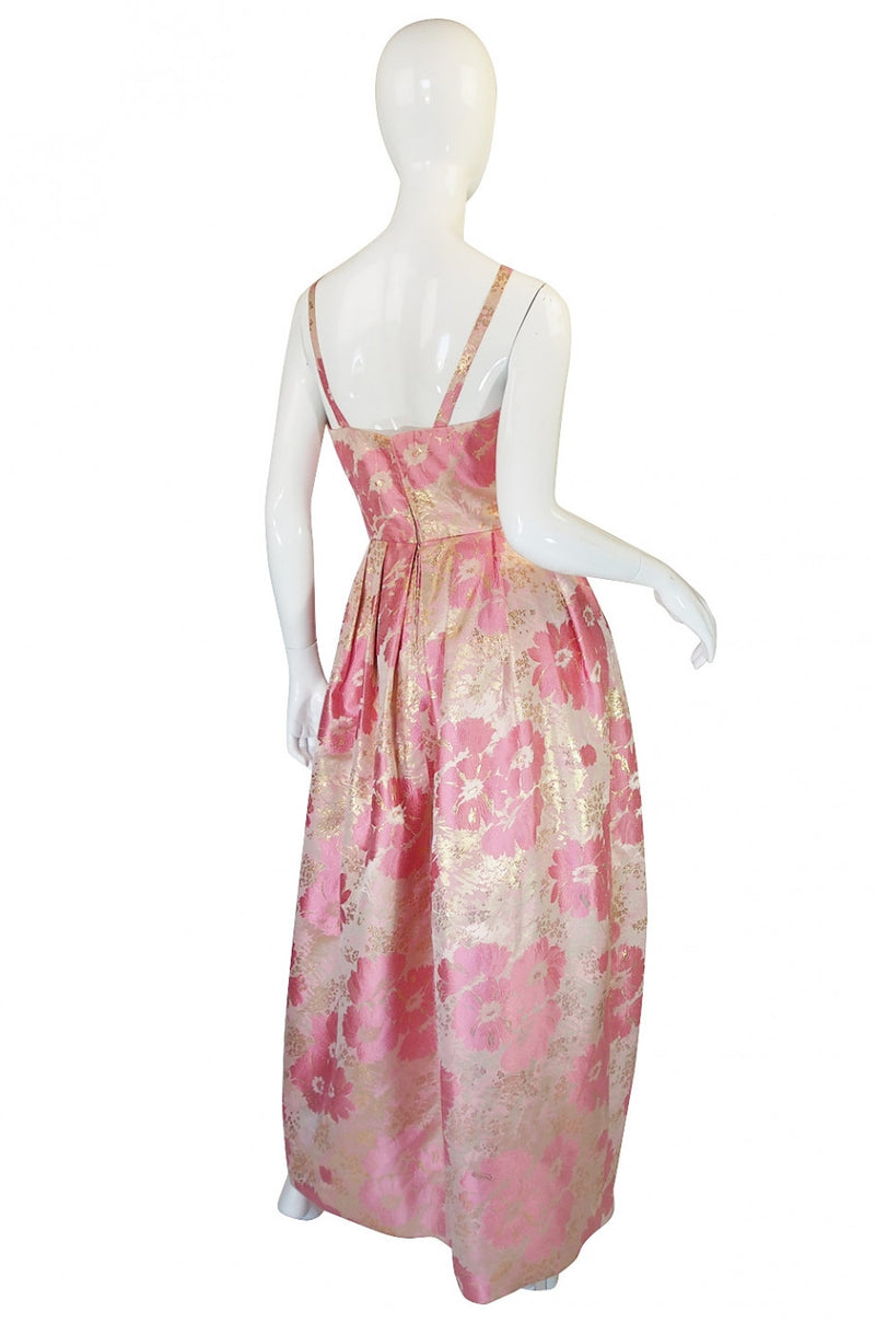 1950s Pink Silk I . Magnin Brocade Gown