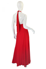 1970s Plunge Halter Ossie Clark Red Dress