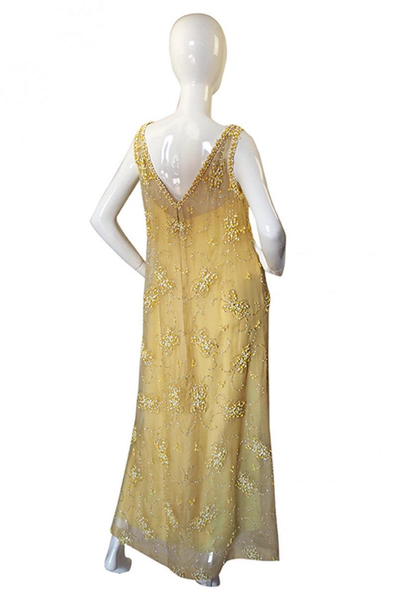 1960s Beaded Yellow Organza Malcolm Starr