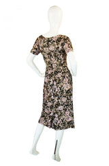 1950s Pink Print Silk and Sequin Dress
