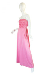 1970s Estevez Pink Jersey Strapless Dress