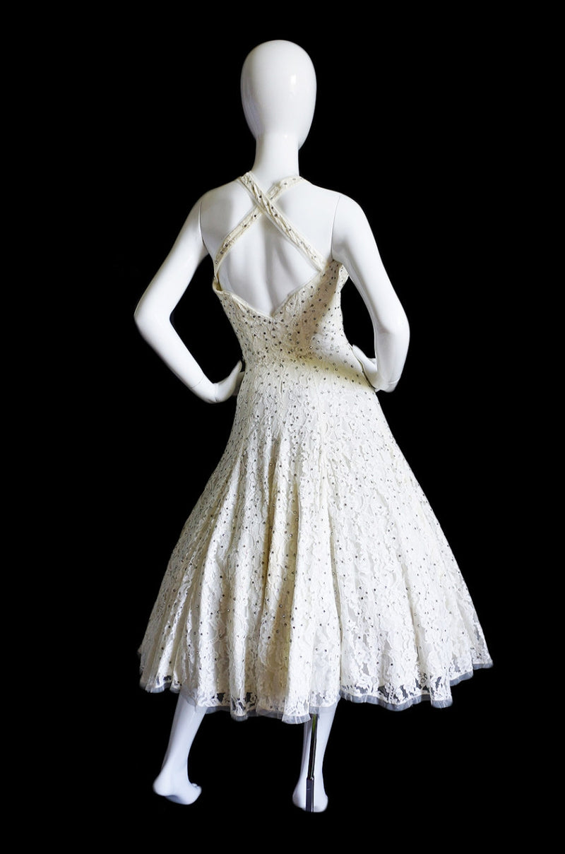 1950s Edith Small Lace Rhinestone Dress