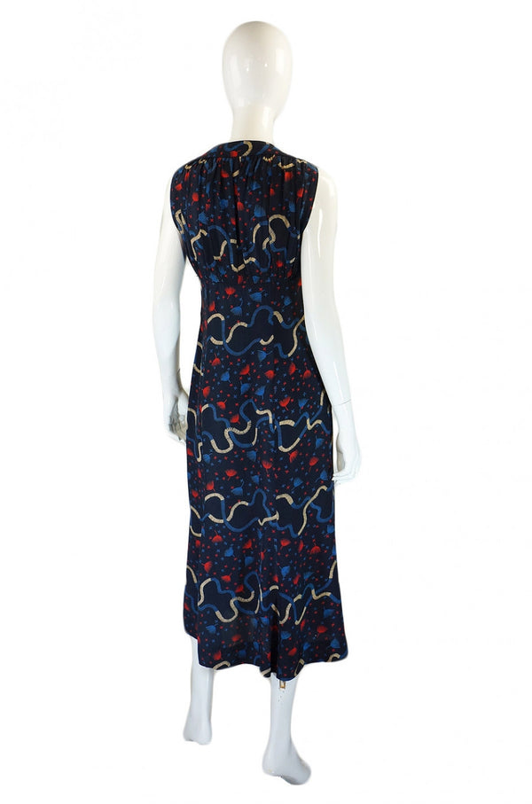 1970s Silk Ossie Clark Plunge Silk Dress