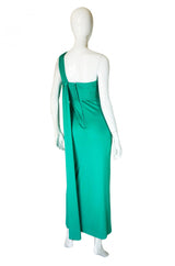 1970s Travilla One Shoulder Jersey Gown