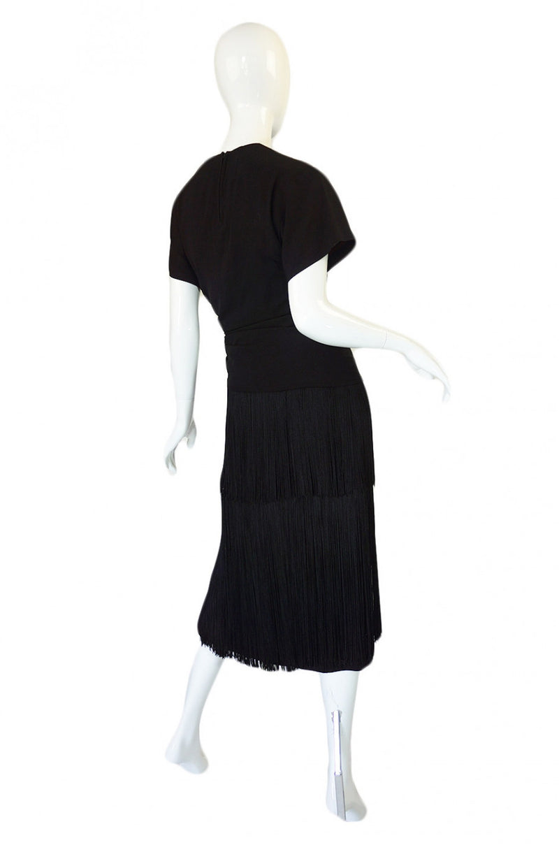 1940s Fringed Silk Crepe Wiggle Dress