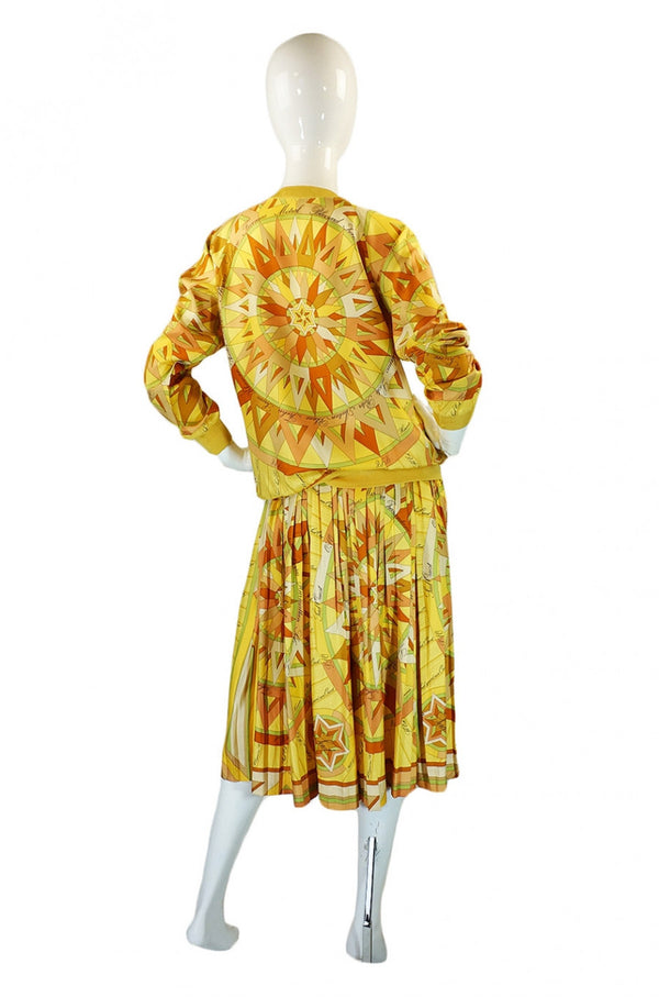 1970s Rare Hermes Silk Top & Skirt Set