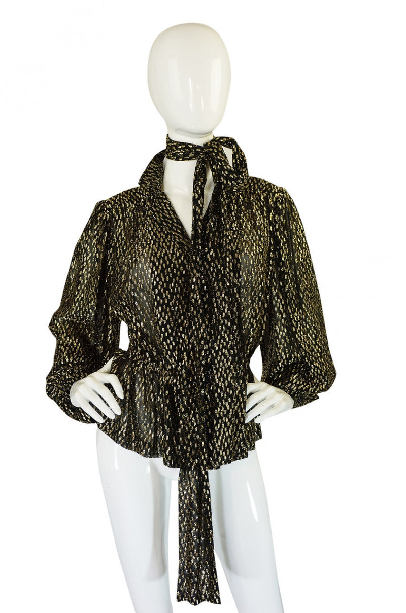 1960s Glam Gold Lame and Chiffon Top