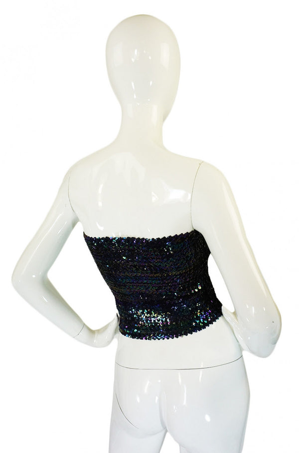 1970s Iridescent Blue Sequin Tube Top