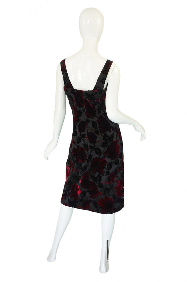 1960s Velvet Rose Silk Wiggle Dress