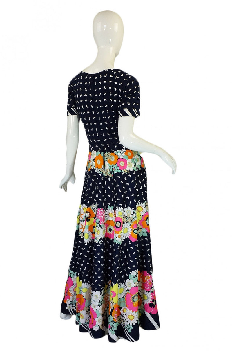 1970s Floral Logo Lanvin Maxi Dress