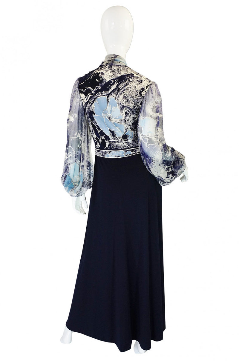 1970s Leonard Chiffon Print Maxi Dress