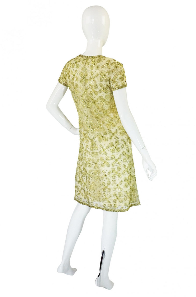 1960s Rhinestone & Bead Silk Net Dress