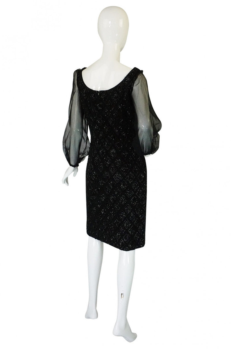 1960s Heavy Hand Beaded Black Shift