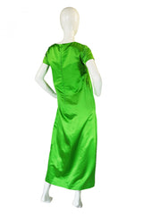 1960s Vibrant Emerald Beaded Silk Gown