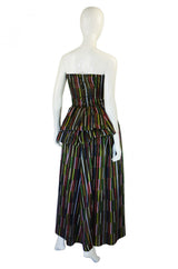 1930s Strapless Silk Taffeta Peplum Gown