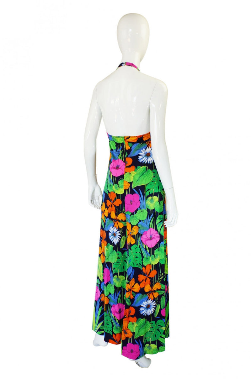 1960s Floral Halter Beach Maxi Dress