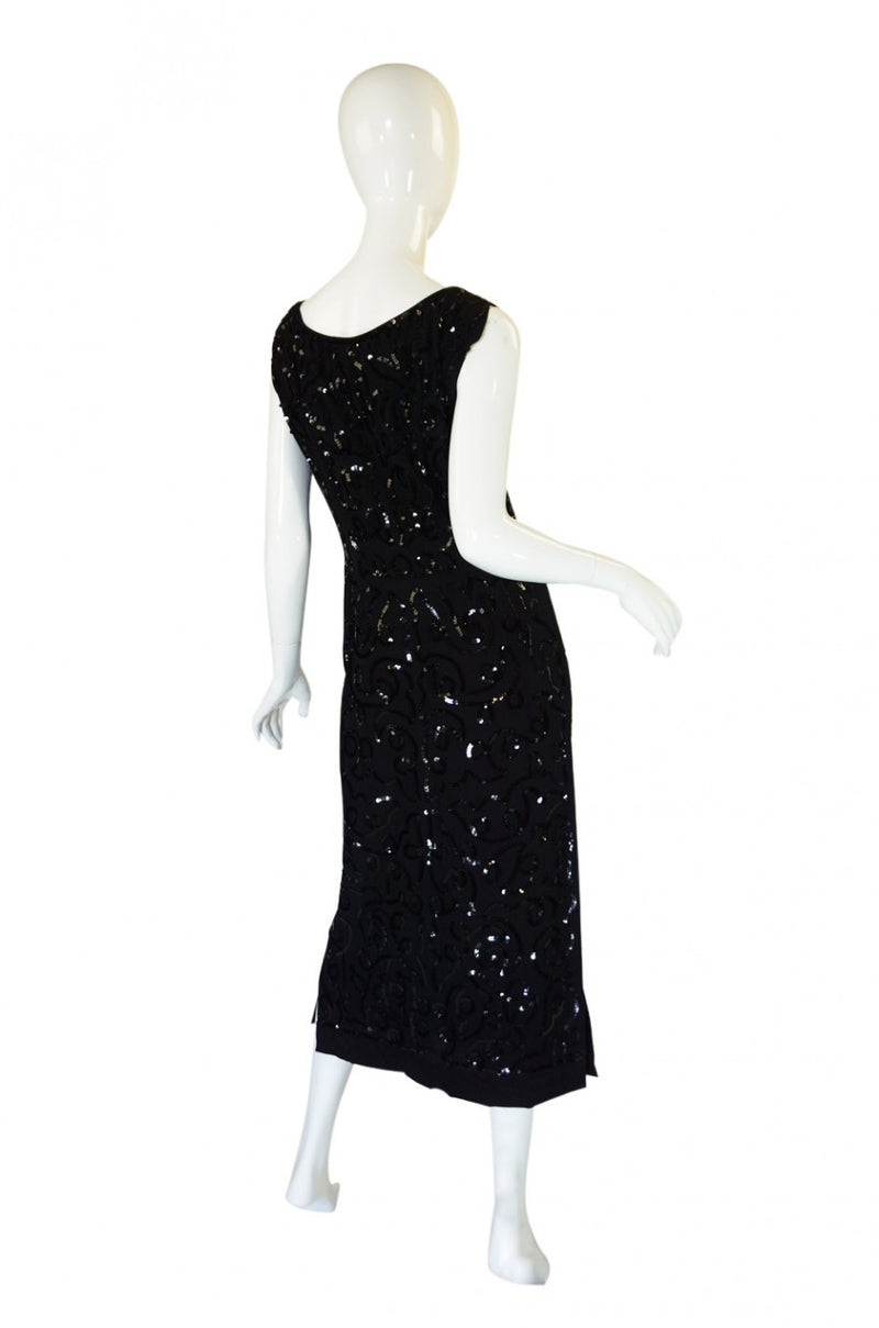 Early 1930s Sequin Silk Crepe Shift Dress