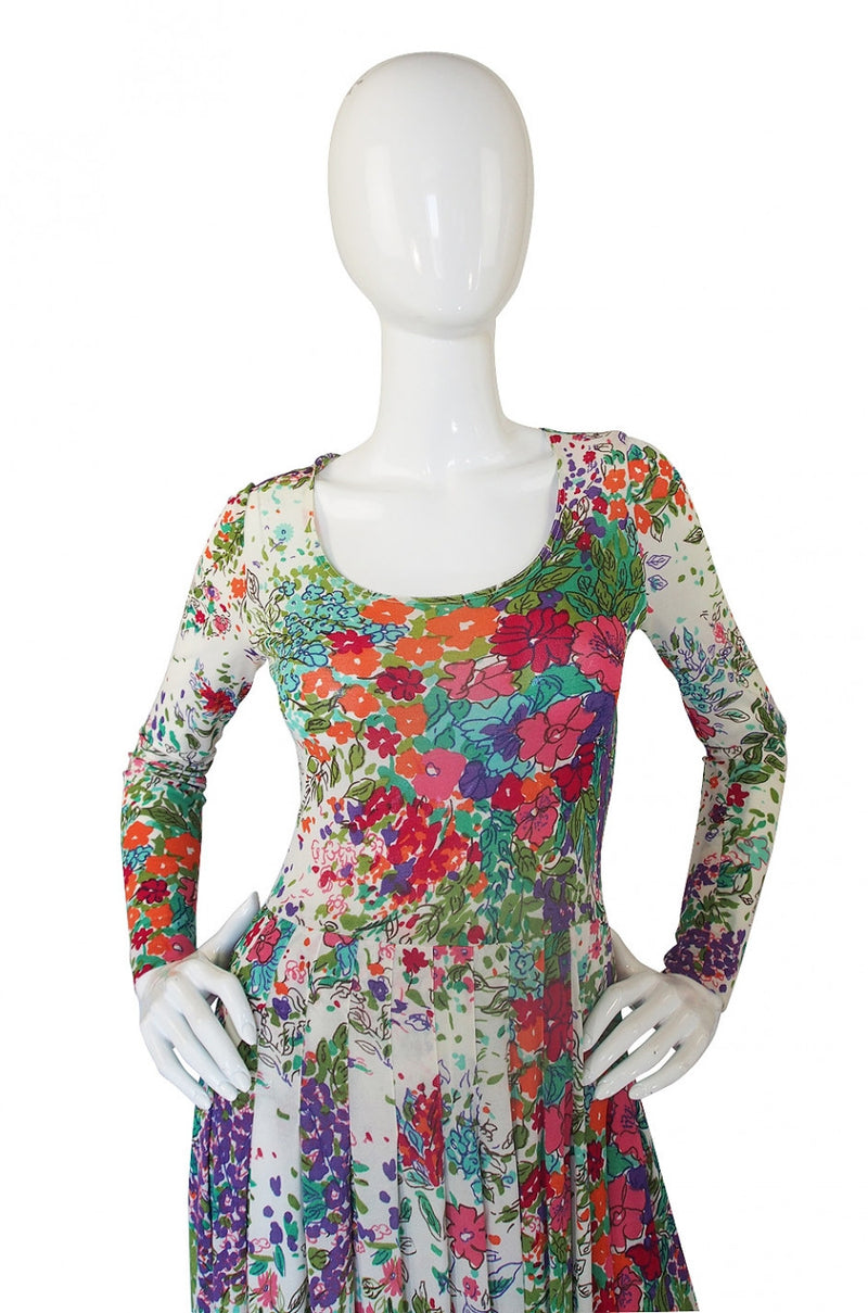 1970s J. Tiktiner Jersey Floral Maxi Dress