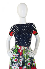 1970s Dot and Floral J. Tiktiner Maxi Dress