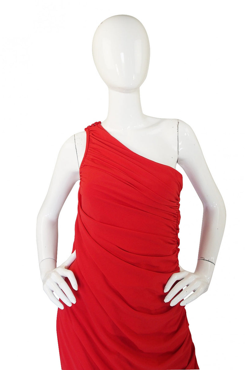 1970s One Shoulder Red Jersey Dress