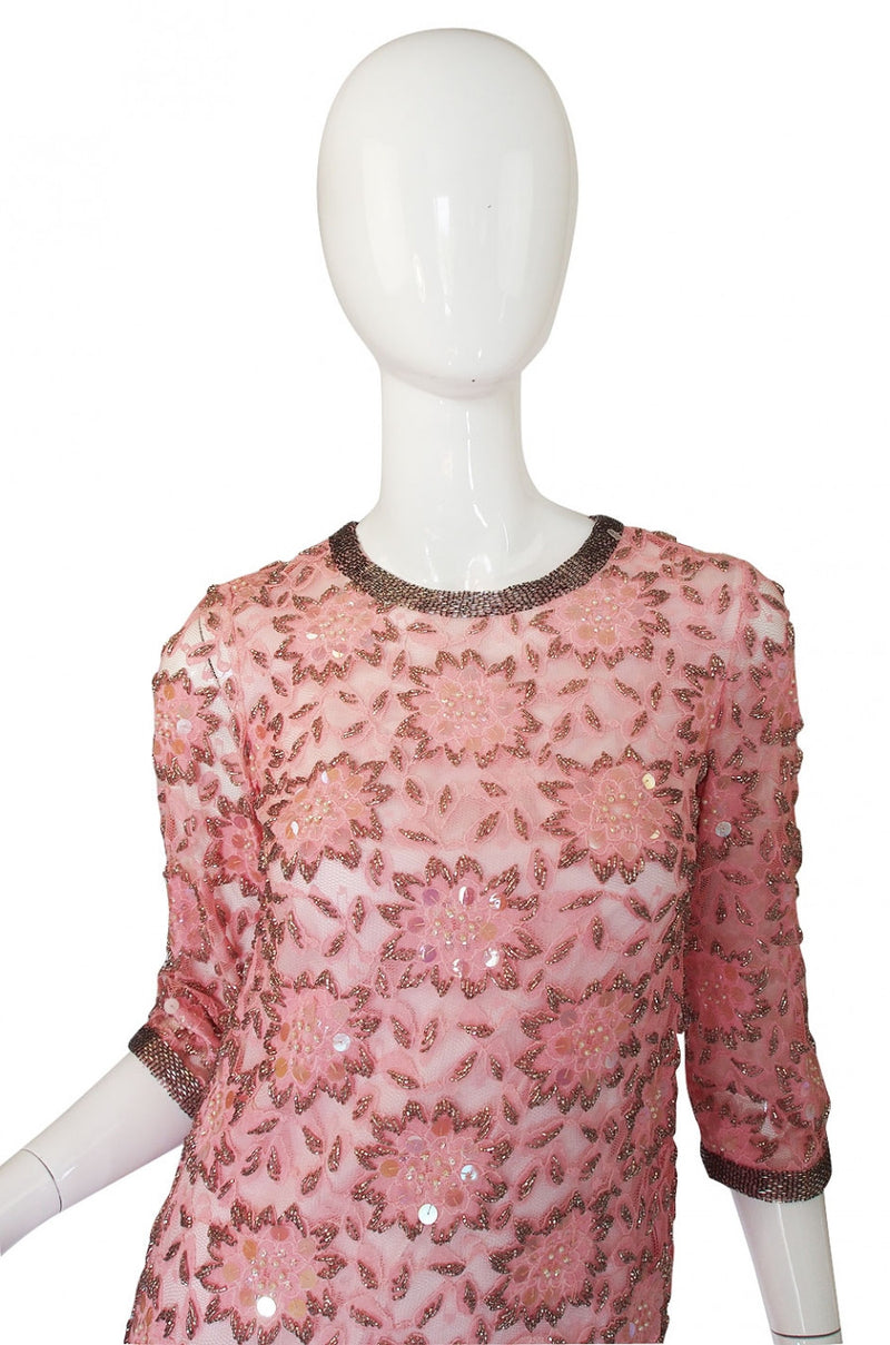 1960s Beaded Pink Shift Dress