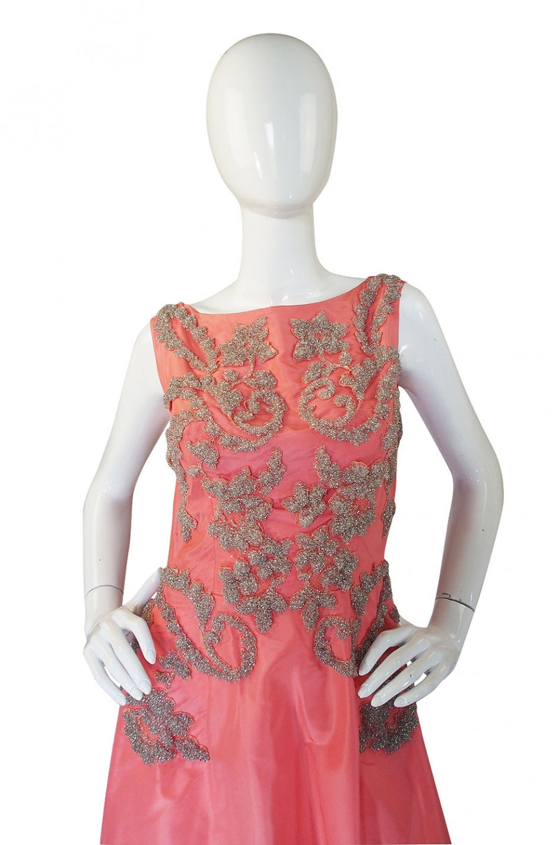 1950s Heavily Beaded Silk Coral Gown