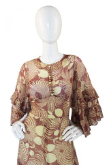 1960s Ruffled Gina Fratini Maxi Dress