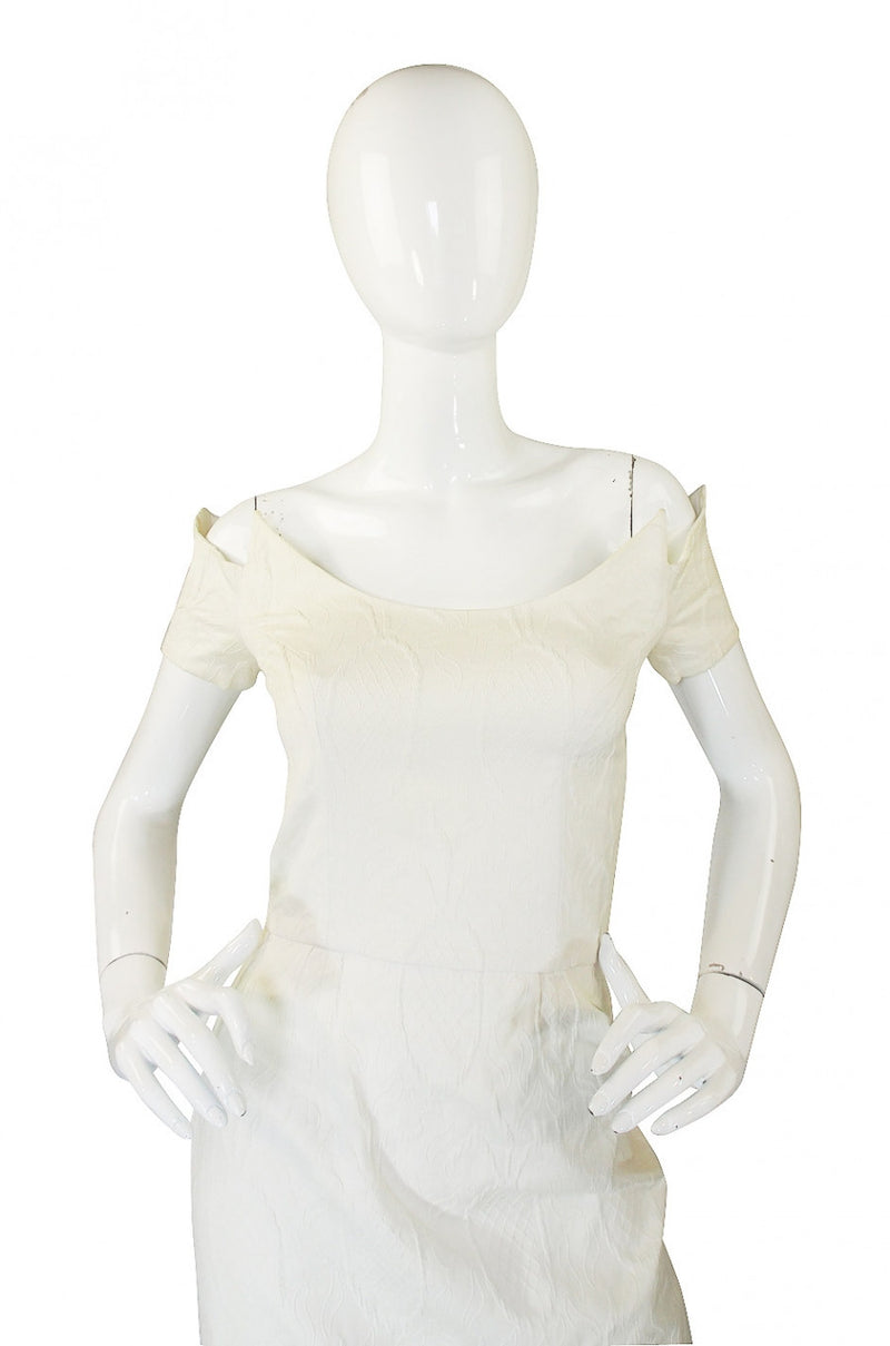 1980s White Lanvin Brocade Dress Shrimpton Couture