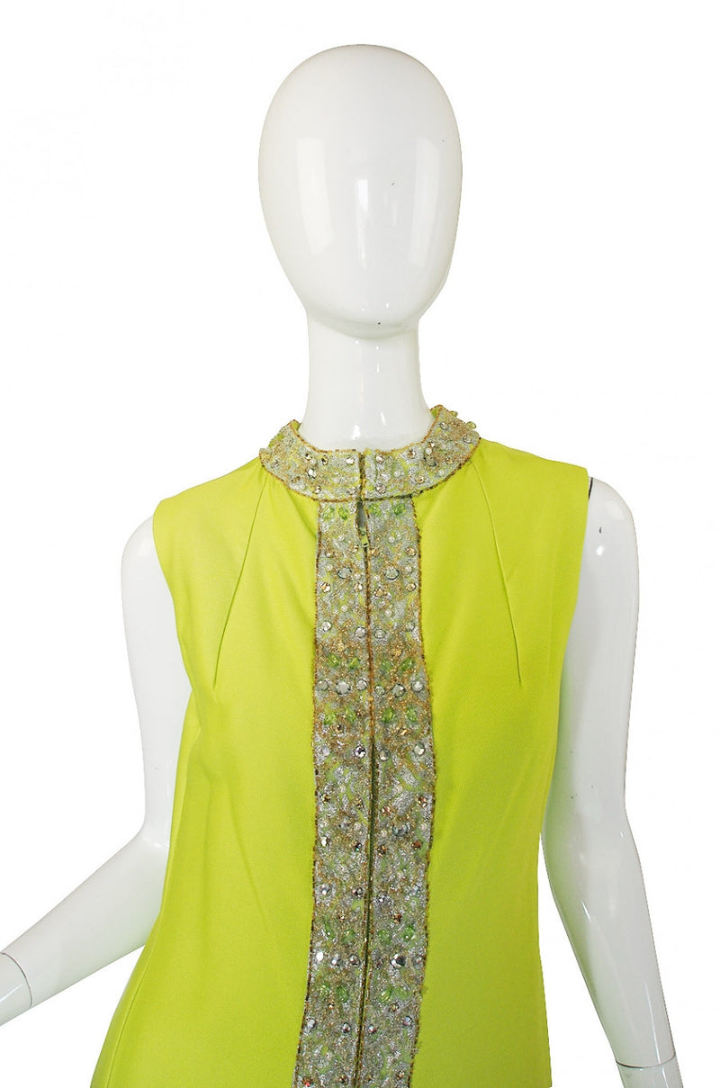 1960s Beaded Lime Maxi Dress