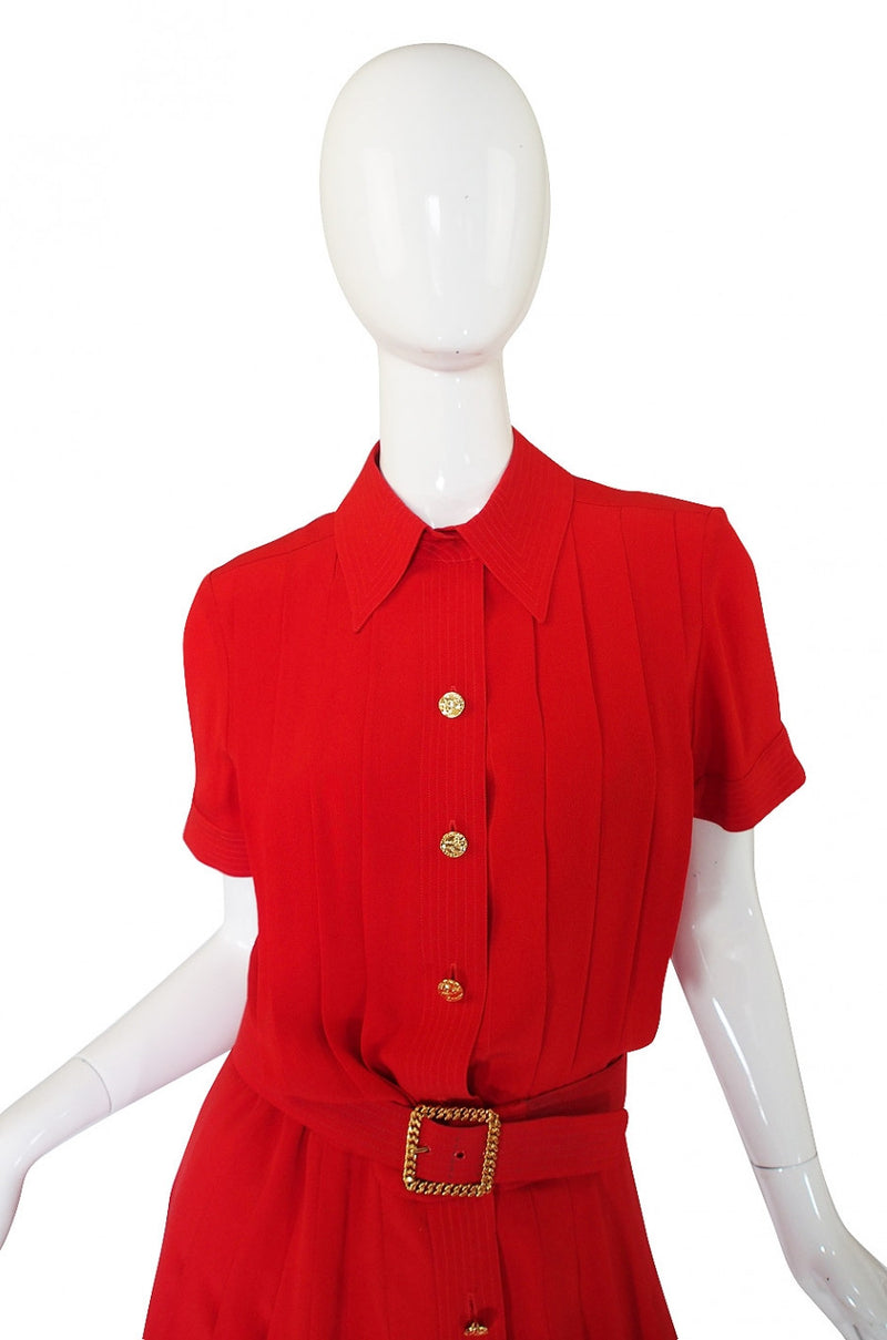 1970s Red Silk Chanel Dress & Belt