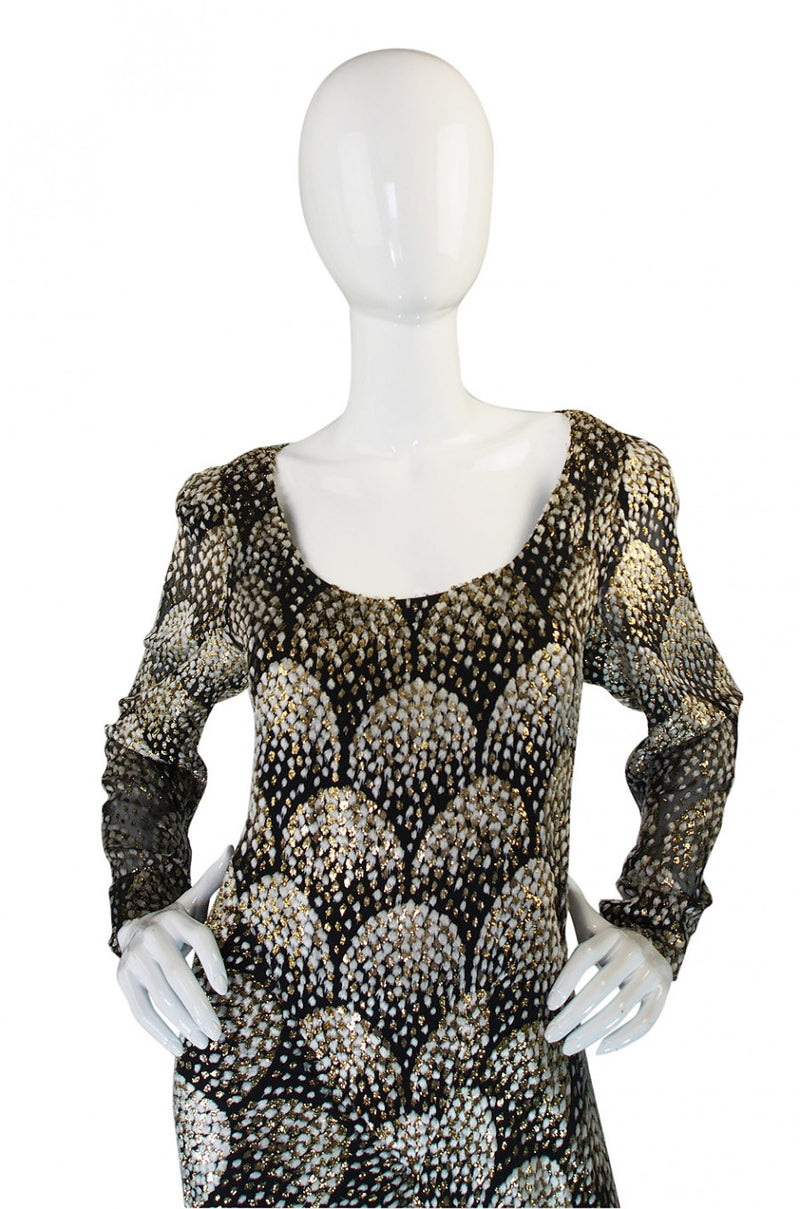1970s Stavropoulos Metallic Silk Dress