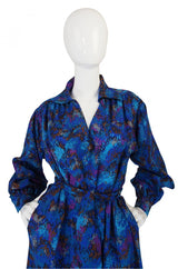 1970s Yves Saint Laurent Challis Blue Dress
