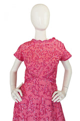 1960s Pink Sequin & Lace Hostess Dress
