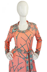 1970s Coral & Turquoise Maurice Jersey Dress